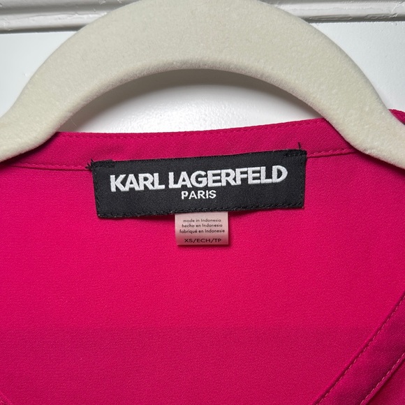 Karl Lagerfeld Hot Pink Fuchsia Ruffle Blouse XS - Picture 4 of 6